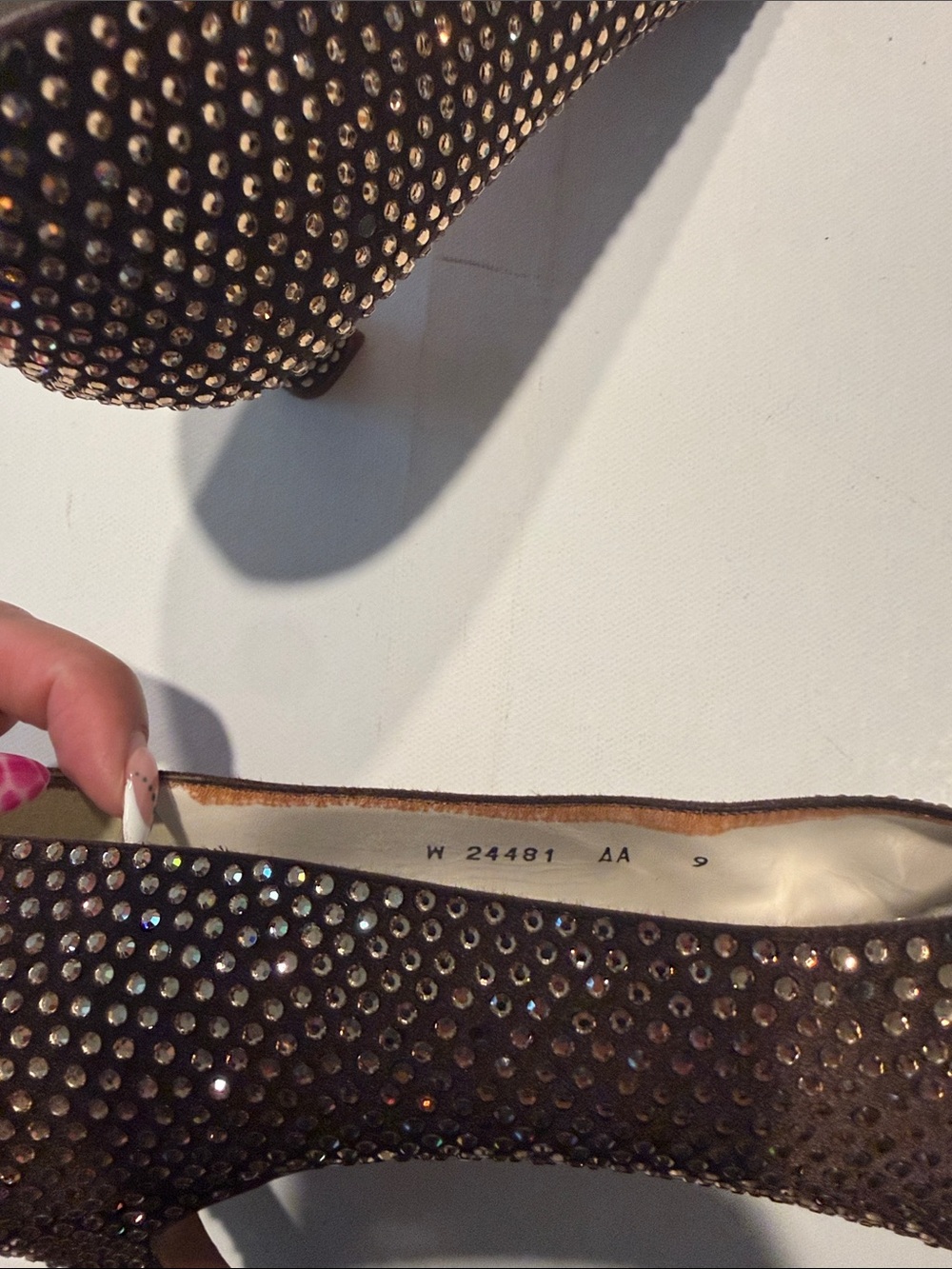 Stuart Weitzman Vintage Brown Crystal-Studded Pointed Toe Pumps - Picture 6 of 6